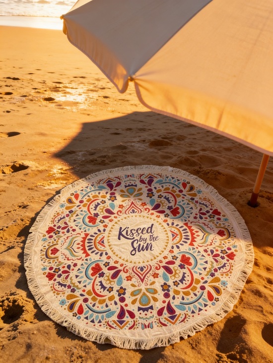 sun mandala Other - Colorful Round Mandala Beach Towel - 'Kissed by the Sun'